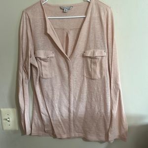 Calvin Klein Women's Peach Roll Tab Button Down Shirt Top Blouse Size XL